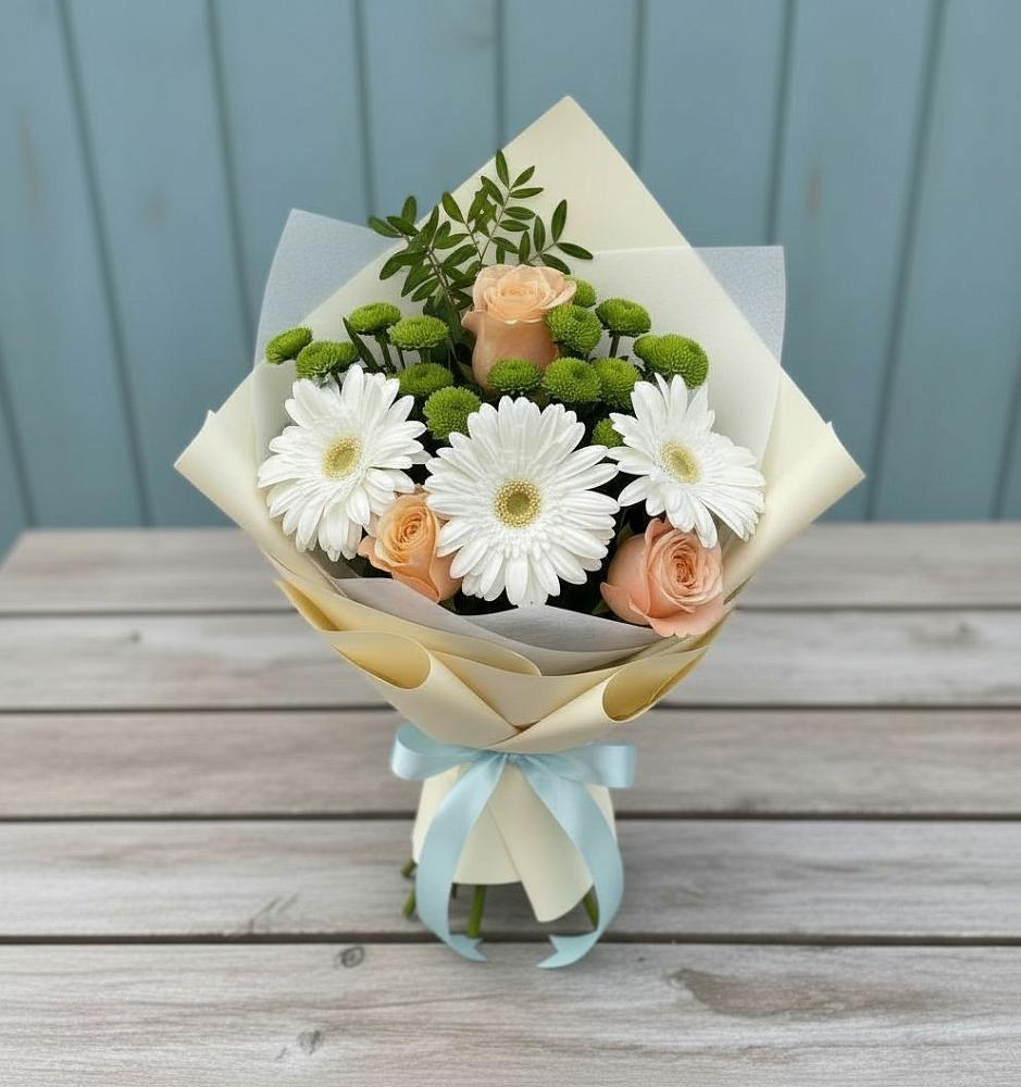 Букет цветов из: Герберы, Розы и Хризантемы в Столбовой