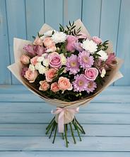 Букет цветов из:  Хризантемы, Розы и Альстромерии в Столбовой