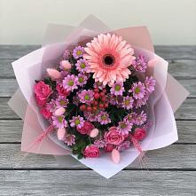 Букет цветов из:  Розы, Герберы и Хризантемы в Столбовой