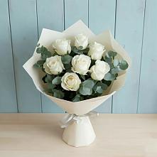 Букет Белые розы в Эвкалипте в Столбовой