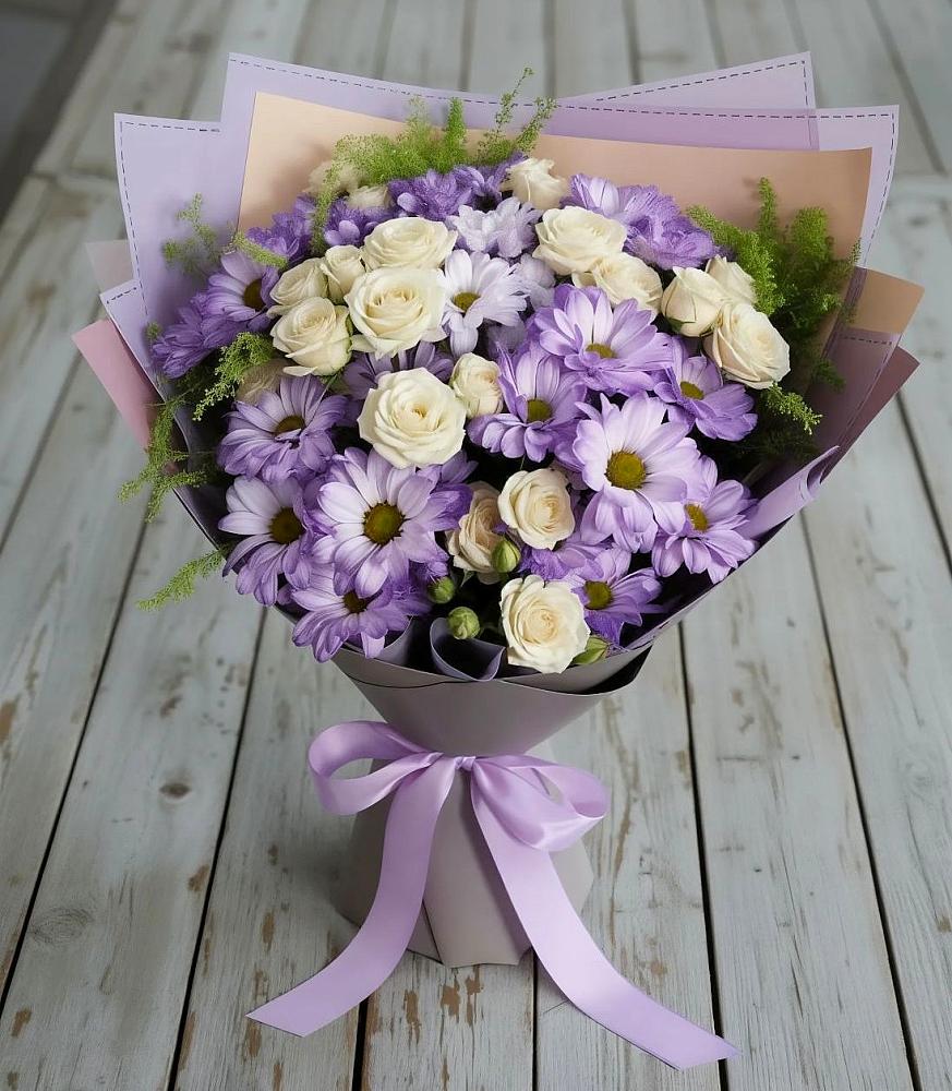 Букет цветов из: Хризантемы и Розы в Столбовой